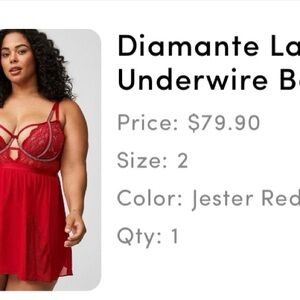 Torrid Red Lace Underwire Babydoll